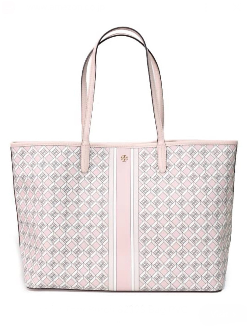 TORY BURCH Dusted Blush Geo Logo Allover Tote Shoulder Bag Shopping Carry All
